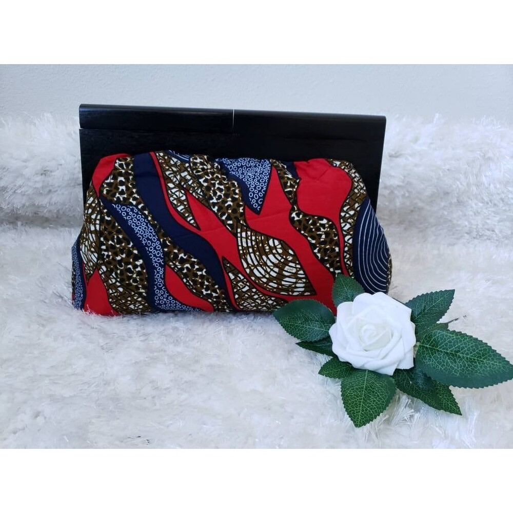 Wooden Frame Ankara Clutch, wood handle, oversize clutch, white, brown wood, Ank